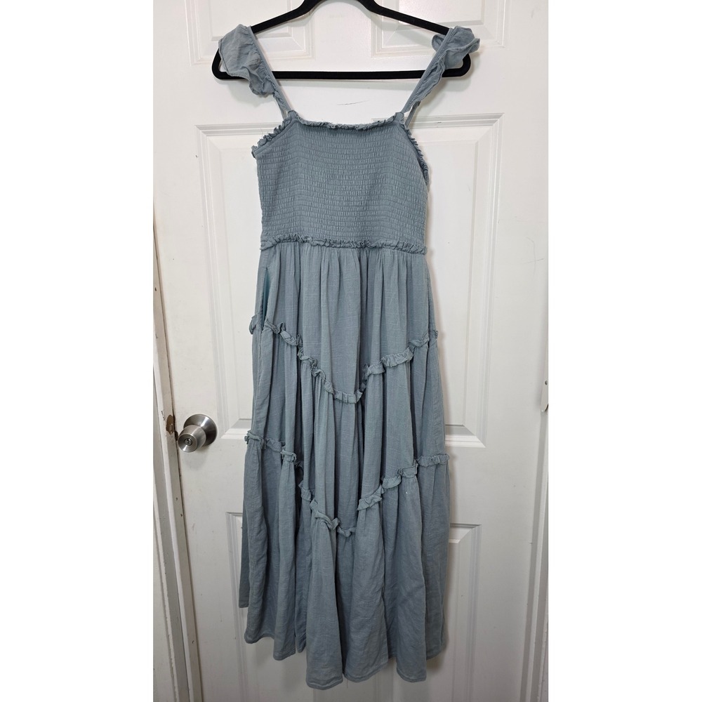 Listicle Maxi Dress Womens Small Green Smocked Tiered Ruffle Boho Cotton Gauze